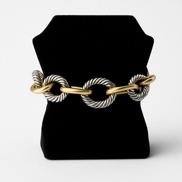 David Yurman 18K Yellow Gold & Silver 18mm Oval Links Bracelet 8 Inches - Picture 3 of 12